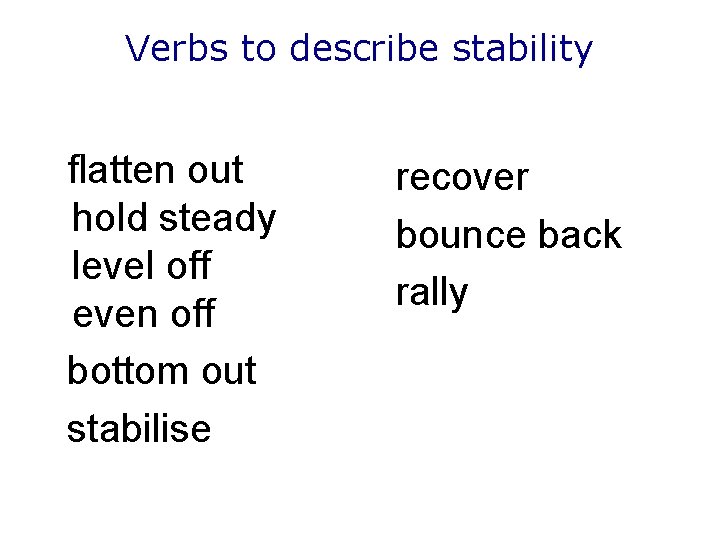 Verbs to describe stability flatten out hold steady level off even off bottom out