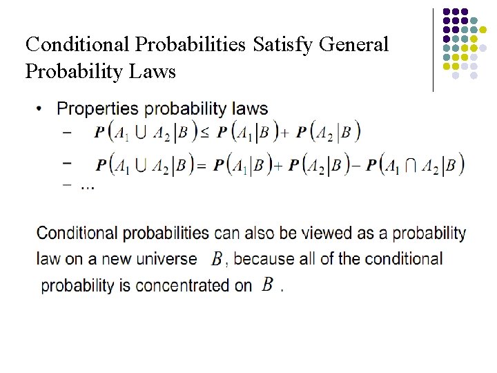 Conditional Probabilities Satisfy General Probability Laws 