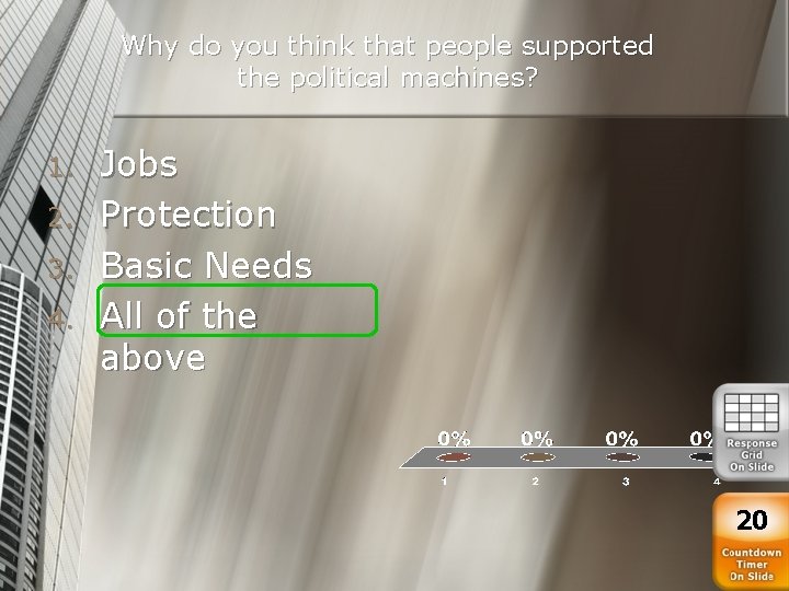 Why do you think that people supported the political machines? 1. 2. 3. 4.