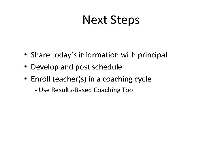 Next Steps • Share today’s information with principal • Develop and post schedule • Next Steps • Share today’s information with principal • Develop and post schedule •