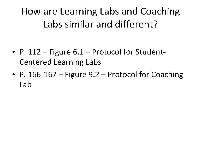 How are Learning Labs and Coaching Labs similar and different? • P. 112 –