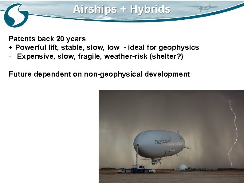 Airships + Hybrids Patents back 20 years + Powerful lift, stable, slow, low -