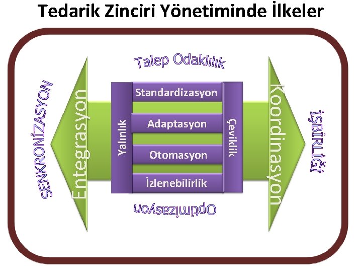 Yalınlık Adaptasyon Otomasyon İzlenebilirlik Koordinasyon Standardizasyon Çeviklik Entegrasyon Tedarik Zinciri Yönetiminde İlkeler 