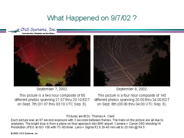 What Happened on 9/7/02 ? CNS Systems, Inc. Communication, Navigation and Surveillance September 7,