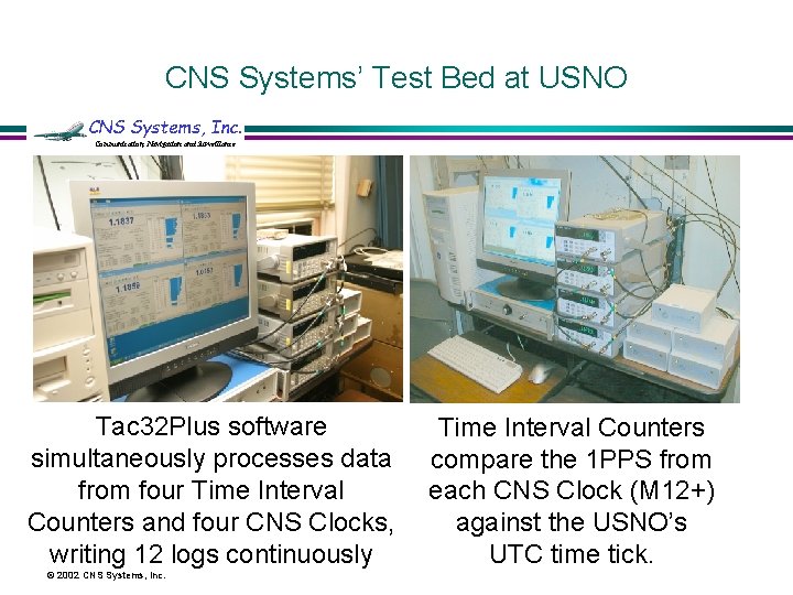 CNS Systems’ Test Bed at USNO CNS Systems, Inc. Communication, Navigation and Surveillance Tac