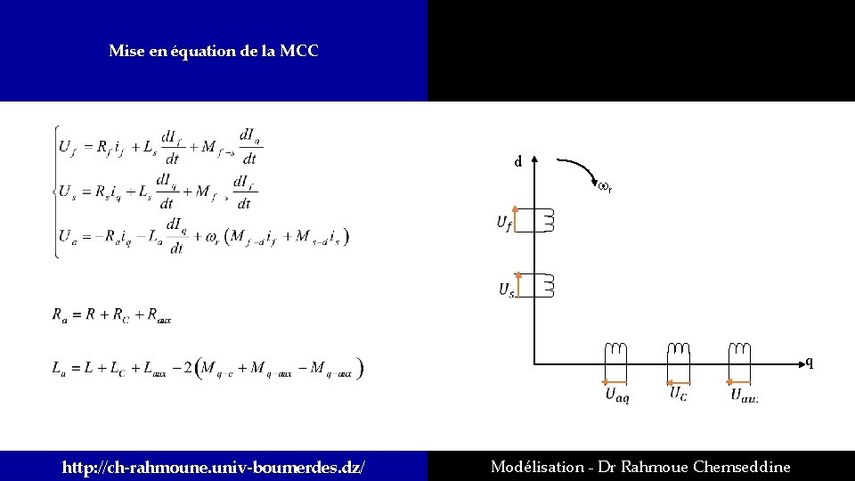 Mise en équation de la MCC d wr http: //ch-rahmoune. univ-boumerdes. dz/ Modélisation -