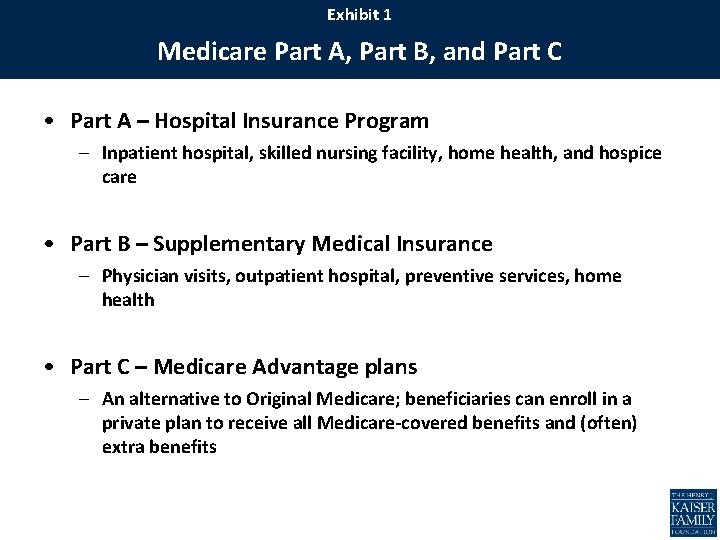 Exhibit 1 Medicare Part A, Part B, and Part C • Part A –