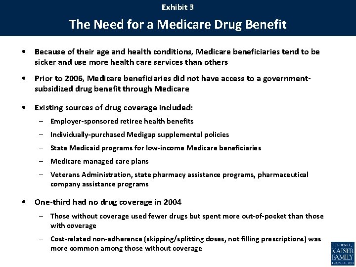 Exhibit 3 The Need for a Medicare Drug Benefit • Because of their age