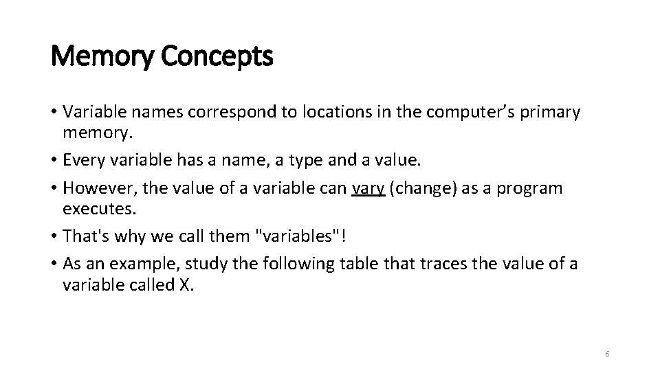 Memory Concepts • Variable names correspond to locations in the computer’s primary memory. •