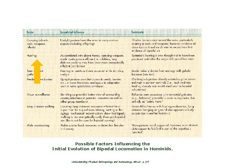 Possible Factors Influencing the Initial Evolution of Bipedal Locomotion in Hominids. Understanding Physical Anthropology