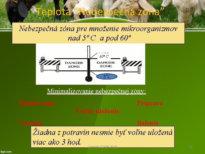 Teplota “Nebezpečná zóna” Nebezpečná zóna pre množenie mikroorganizmov nad 5º C a pod 60º