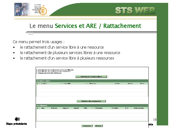 Le menu Services et ARE / Rattachement Ce menu permet trois usages : •