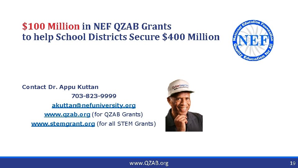 $100 Million in NEF QZAB Grants to help School Districts Secure $400 Million Contact