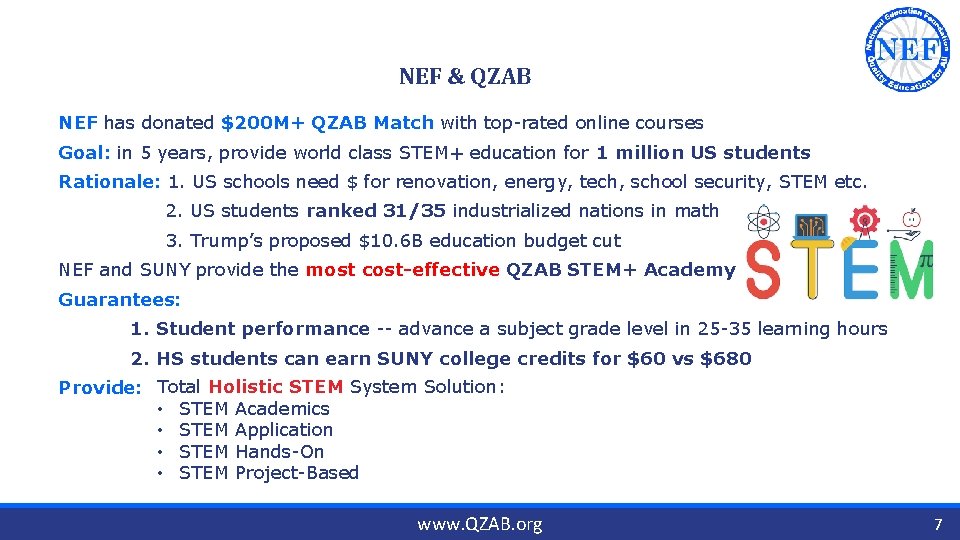 NEF & QZAB NEF has donated $200 M+ QZAB Match with top-rated online courses