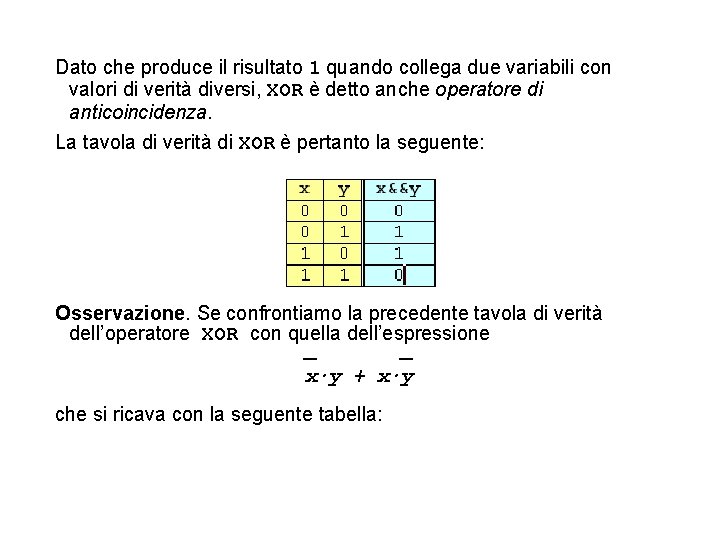 Dato che produce il risultato 1 quando collega due variabili con valori di verità