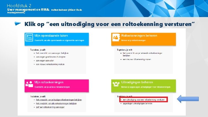 Hoofdstuk 2 User management en RMA: rollenbeheer (EGov Role management) Klik op “een uitnodiging