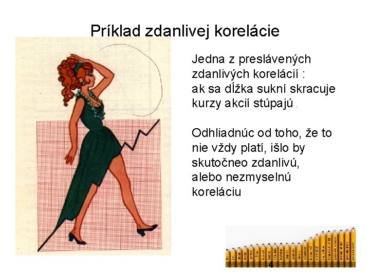 Príklad zdanlivej korelácie Jedna z preslávených zdanlivých korelácií : ak sa dĺžka sukní skracuje