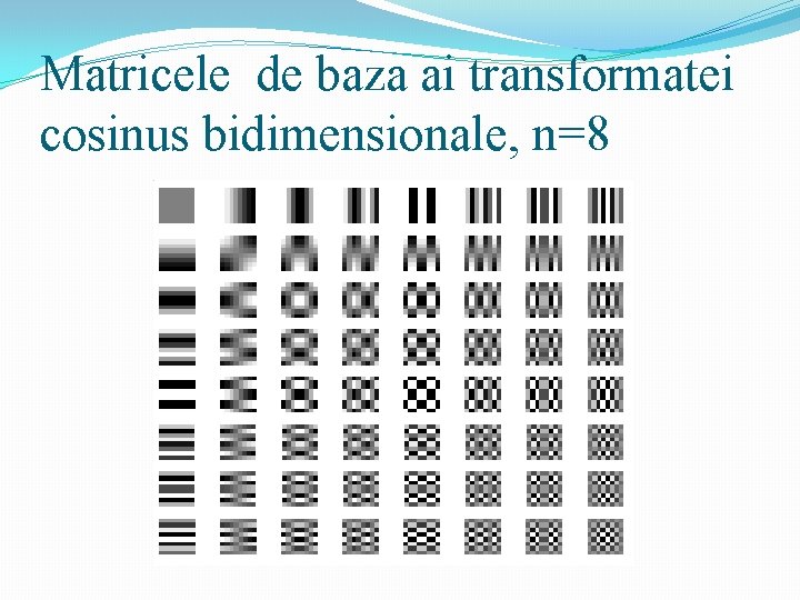 Matricele de baza ai transformatei cosinus bidimensionale, n=8 
