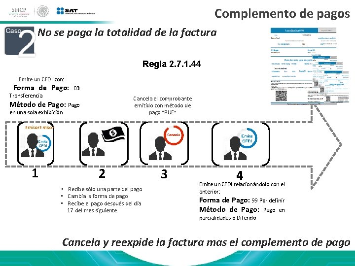 Complemento de pagos No se paga la totalidad de la factura Regla 2. 7.