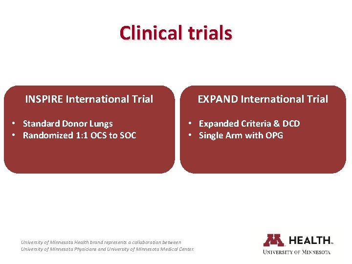 Clinical trials INSPIRE International Trial • Standard Donor Lungs • Randomized 1: 1 OCS