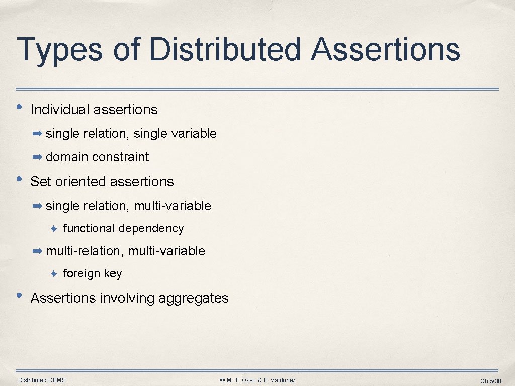 Types of Distributed Assertions • Individual assertions ➡ single relation, single variable ➡ domain