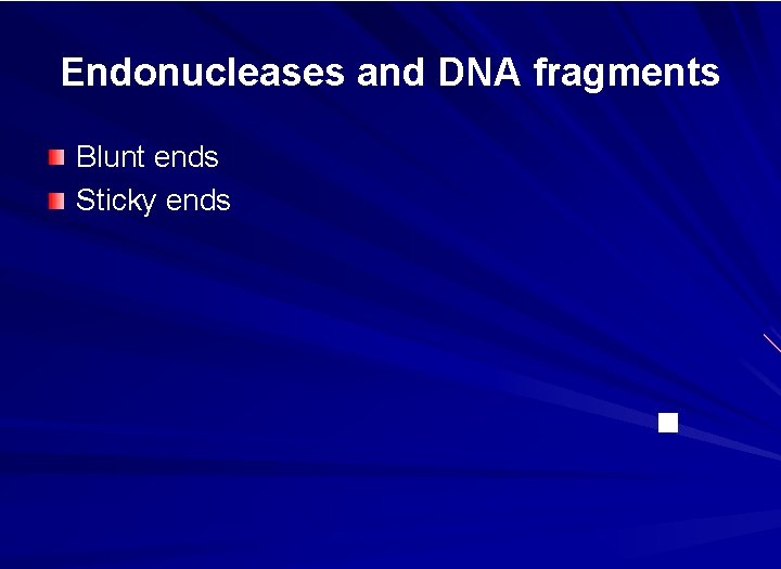 Endonucleases and DNA fragments Blunt ends Sticky ends 