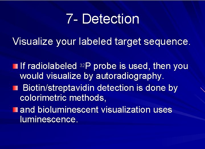 7 - Detection Visualize your labeled target sequence. If radiolabeled 32 P probe is