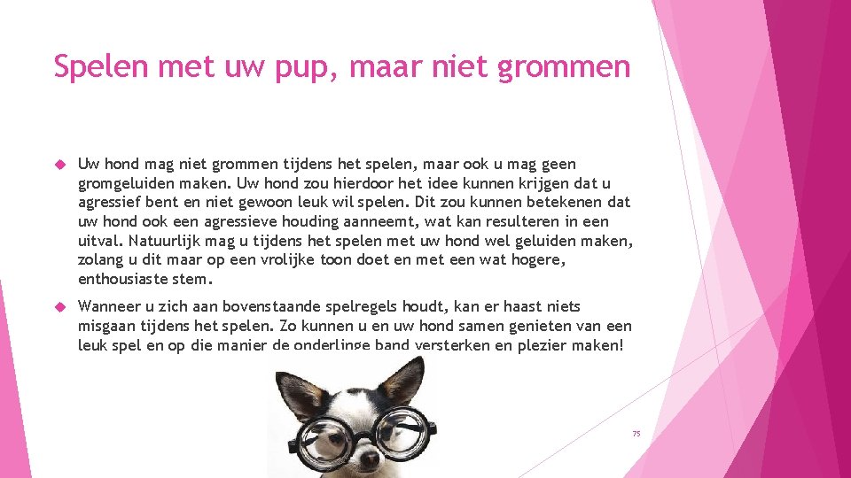 Spelen met uw pup, maar niet grommen Uw hond mag niet grommen tijdens het