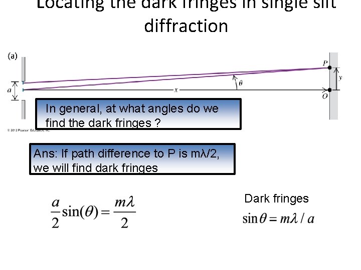 Locating the dark fringes in single slit diffraction In general, at what angles do