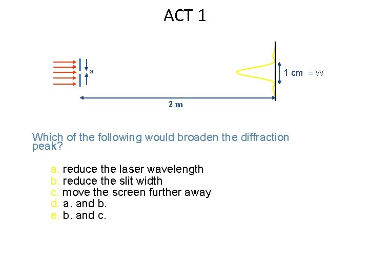 ACT 1 a 1 cm = W 2 m Which of the following would