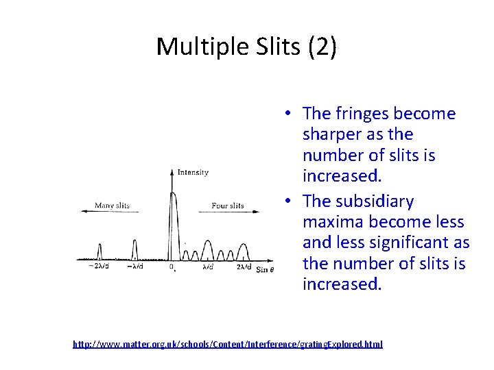 Multiple Slits (2) • The fringes become sharper as the number of slits is