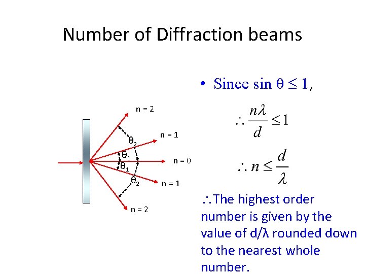 Number of Diffraction beams • Since sin θ 1, n=2 θ 1 θ 2