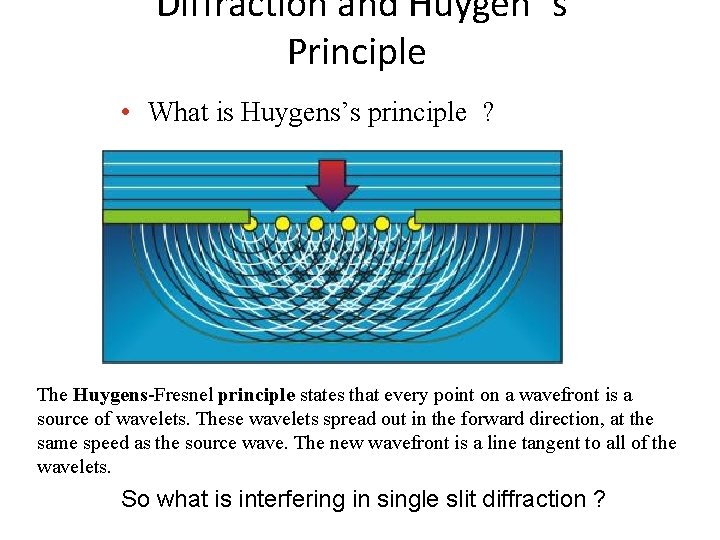 Diffraction and Huygen’s Principle • What is Huygens’s principle ? The Huygens-Fresnel principle states