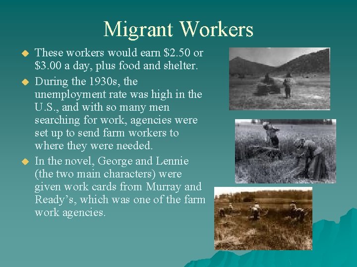 Migrant Workers u u u These workers would earn $2. 50 or $3. 00