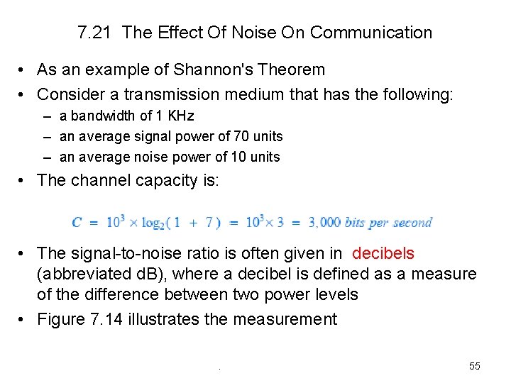 7. 21 The Effect Of Noise On Communication • As an example of Shannon's