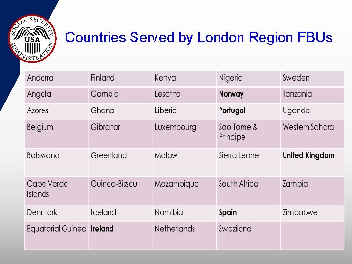 Countries Served by London Region FBUs 