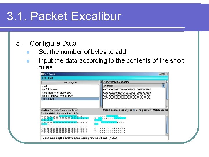 3. 1. Packet Excalibur 5. Configure Data l l Set the number of bytes