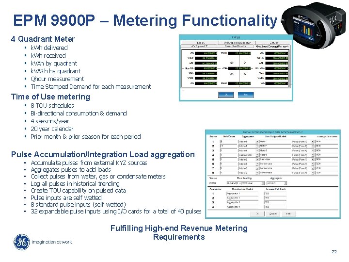 EPM 9900 P – Metering Functionality 4 Quadrant Meter k. Wh delivered k. Wh
