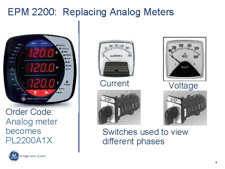 EPM 2200: Replacing Analog Meters Current Order Code: Analog meter becomes PL 2200 A