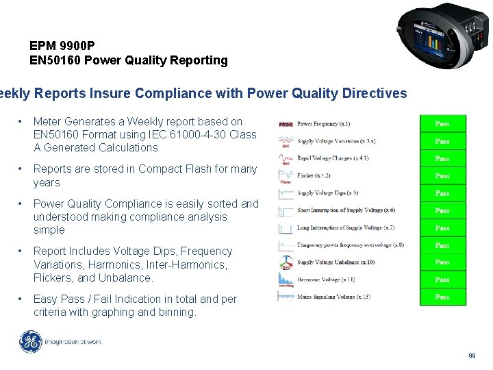 EPM 9900 P EN 50160 Power Quality Reporting eekly Reports Insure Compliance with Power