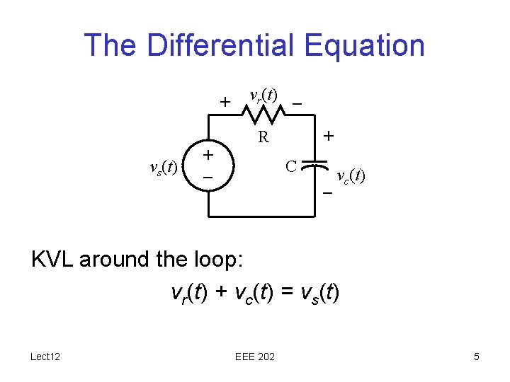 The Differential Equation + vr(t) – R vs(t) + – + C – vc(t)
