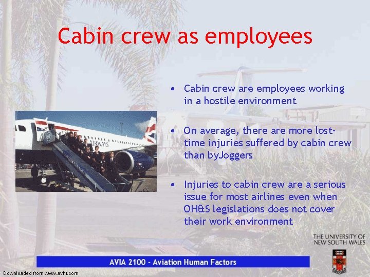 Cabin crew as employees • Cabin crew are employees working in a hostile environment