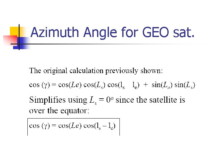 Azimuth Angle for GEO sat. 