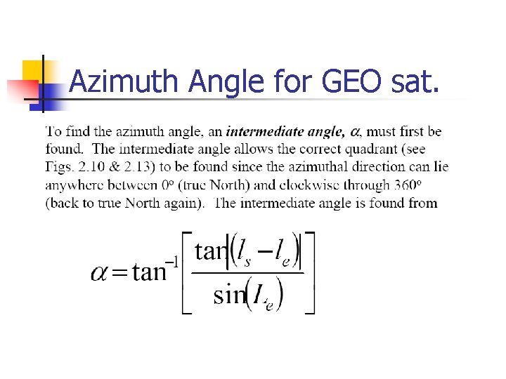 Azimuth Angle for GEO sat. 