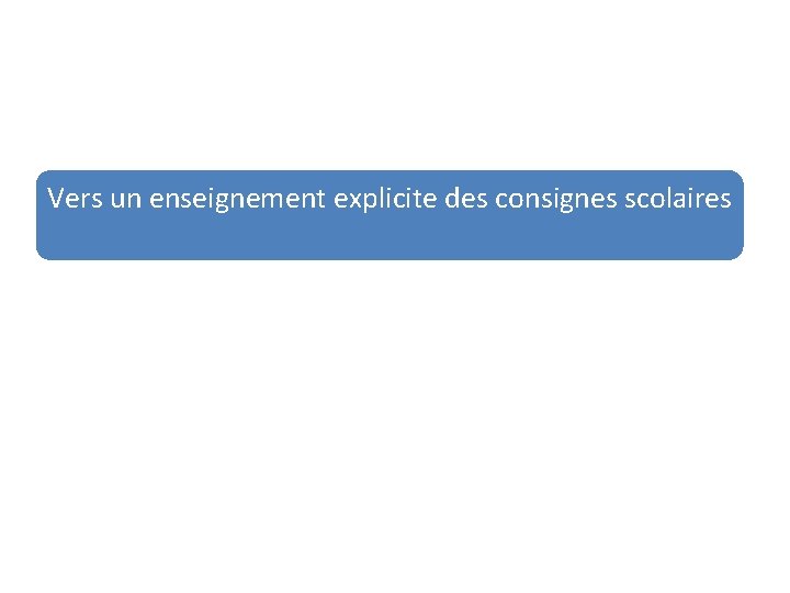 Vers un enseignement explicite des consignes scolaires Vers un enseignement explicite des consignes scolaires