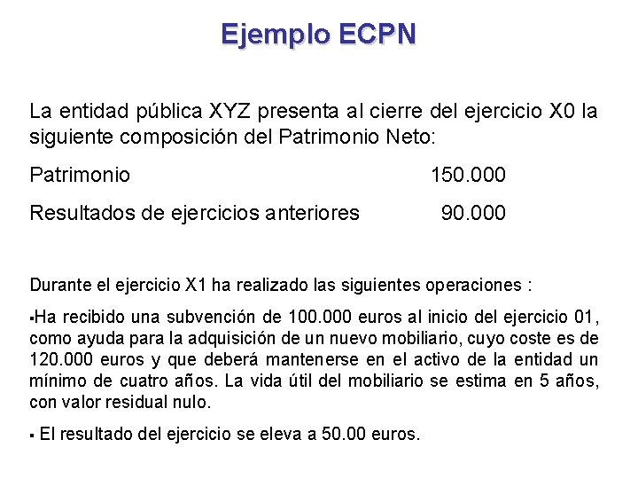 Ejemplo ECPN La entidad pública XYZ presenta al cierre del ejercicio X 0 la