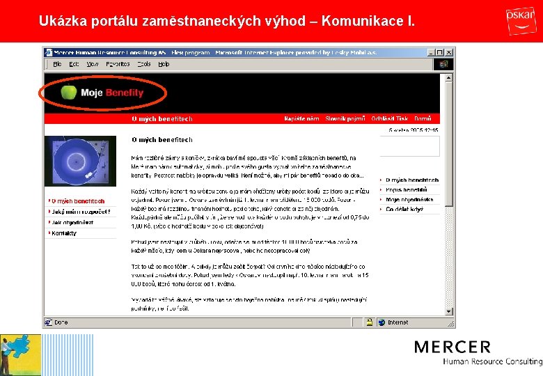 Ukázka portálu zaměstnaneckých výhod – Komunikace I. 