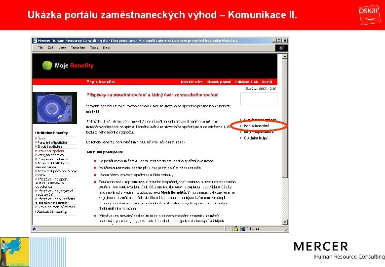 Ukázka portálu zaměstnaneckých výhod – Komunikace II. 