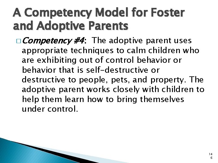 A Competency Model for Foster and Adoptive Parents � Competency #4: The adoptive parent