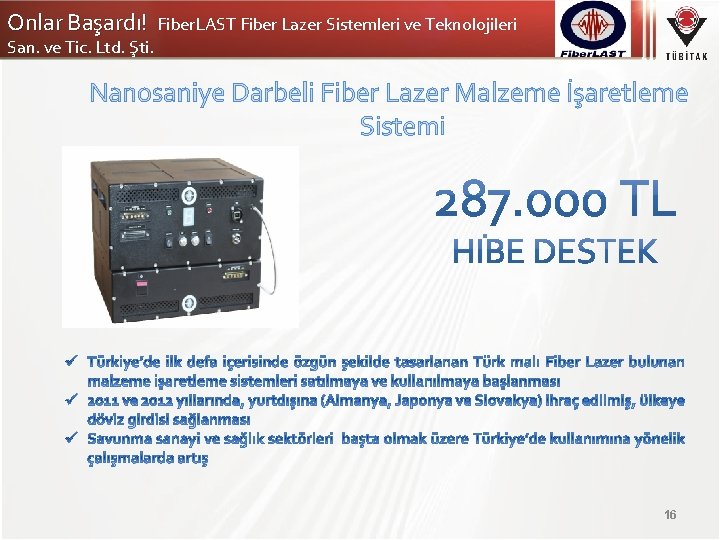 Onlar Başardı! Fiber. LAST Fiber Lazer Sistemleri ve Teknolojileri San. ve Tic. Ltd. Şti.